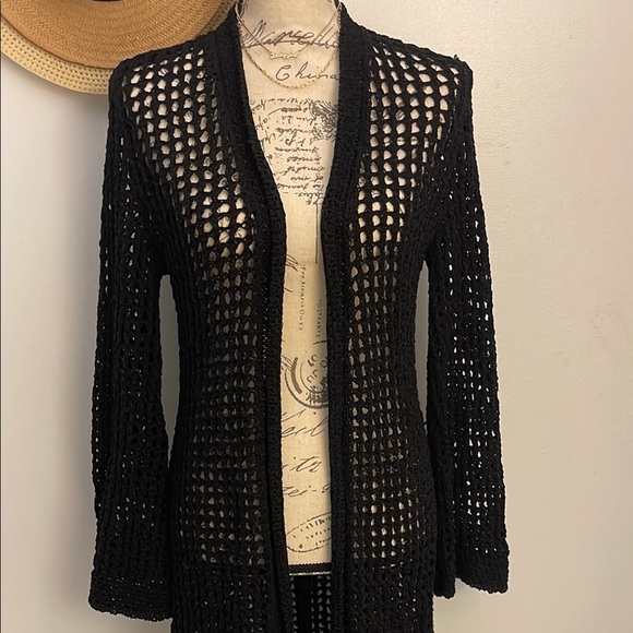 BCBGMAXAZRIA Fringed Open-Knit Cardigan Size XS - Picture 2 of 11